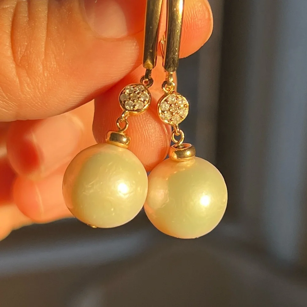 14k Large South Sea Pearls and Diamond earrings - Picture 7 of 9